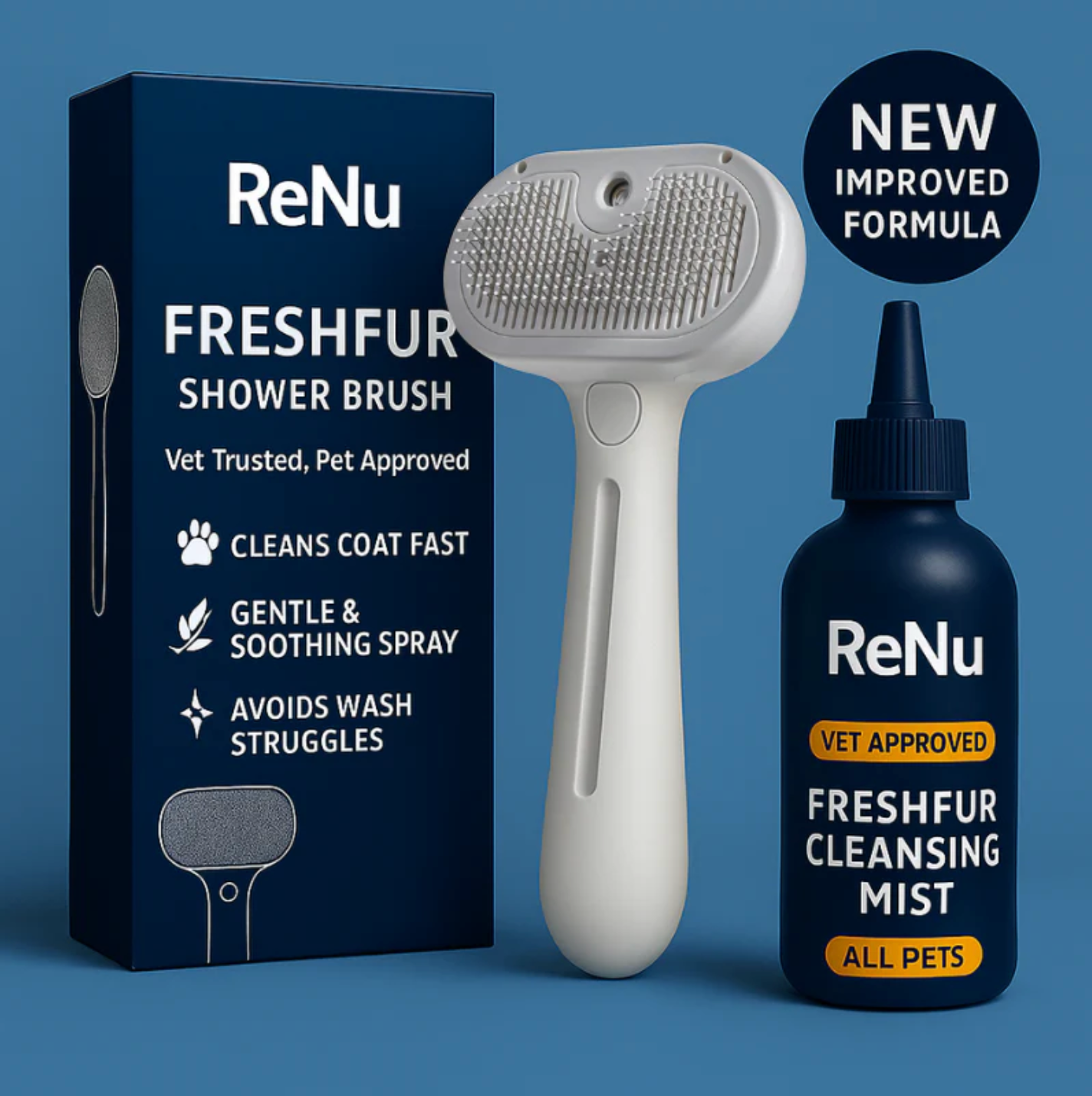 FreshFur Shower Brush + Cleansing Mist